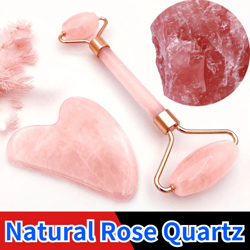 Rosenquarz-Gesichtsmassage-Set „Glow & Flow“ – Jade Roller & Gua Sha für strahlende Haut