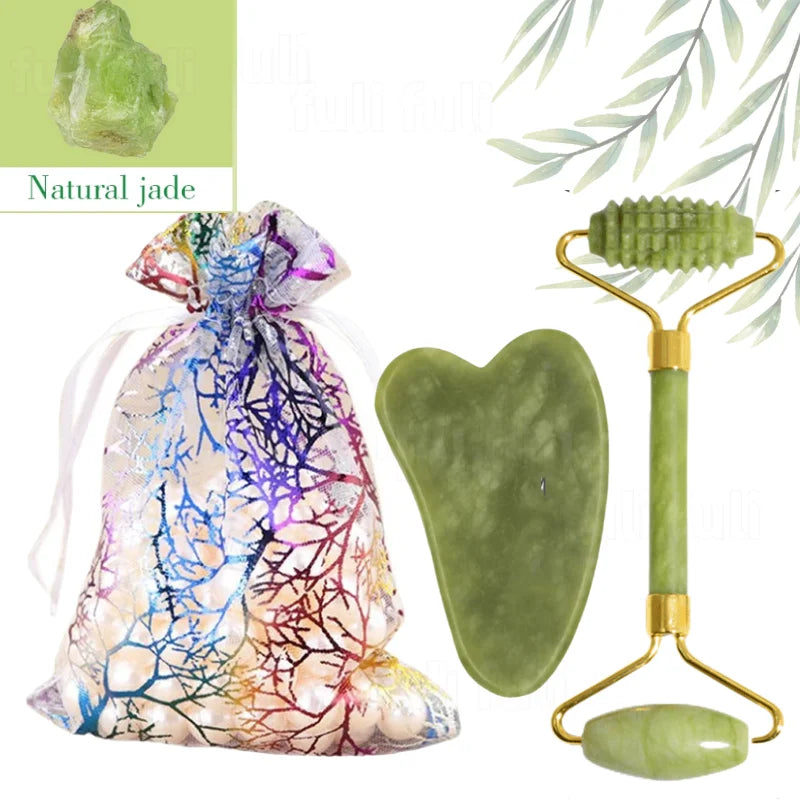 Rosenquarz-Gesichtsmassage-Set „Glow & Flow“ – Jade Roller & Gua Sha für strahlende Haut