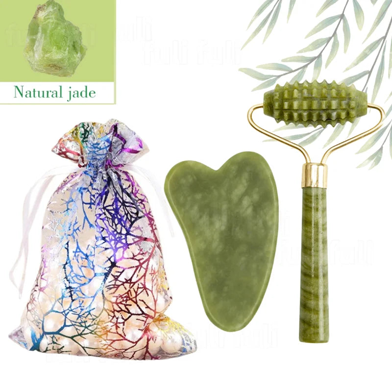 Rosenquarz-Gesichtsmassage-Set „Glow & Flow“ – Jade Roller & Gua Sha für strahlende Haut