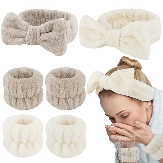 3-teiliges Spa-Stirnband-Set „Fluffy Bow“ – Flauschiges Beauty-Zubehör für Gesichtspflege &amp; Wellness