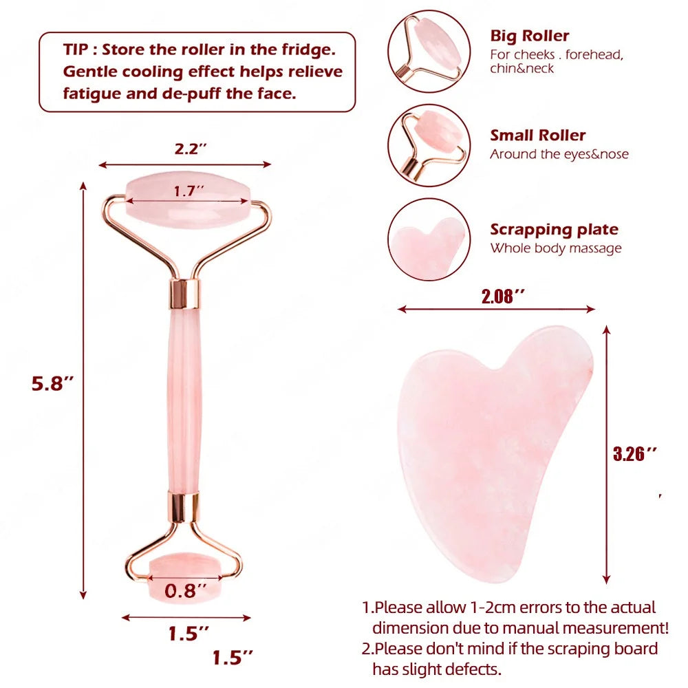 Rosenquarz-Gesichtsmassage-Set „Glow & Flow“ – Jade Roller & Gua Sha für strahlende Haut