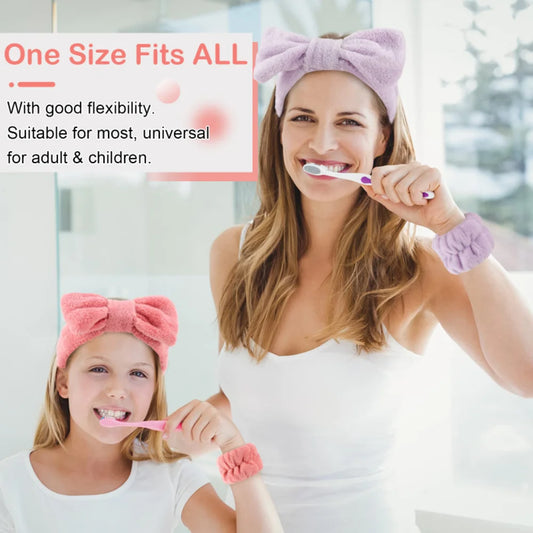 3-teiliges Spa-Stirnband-Set „Fluffy Bow“ – Flauschiges Beauty-Zubehör für Gesichtspflege &amp; Wellness